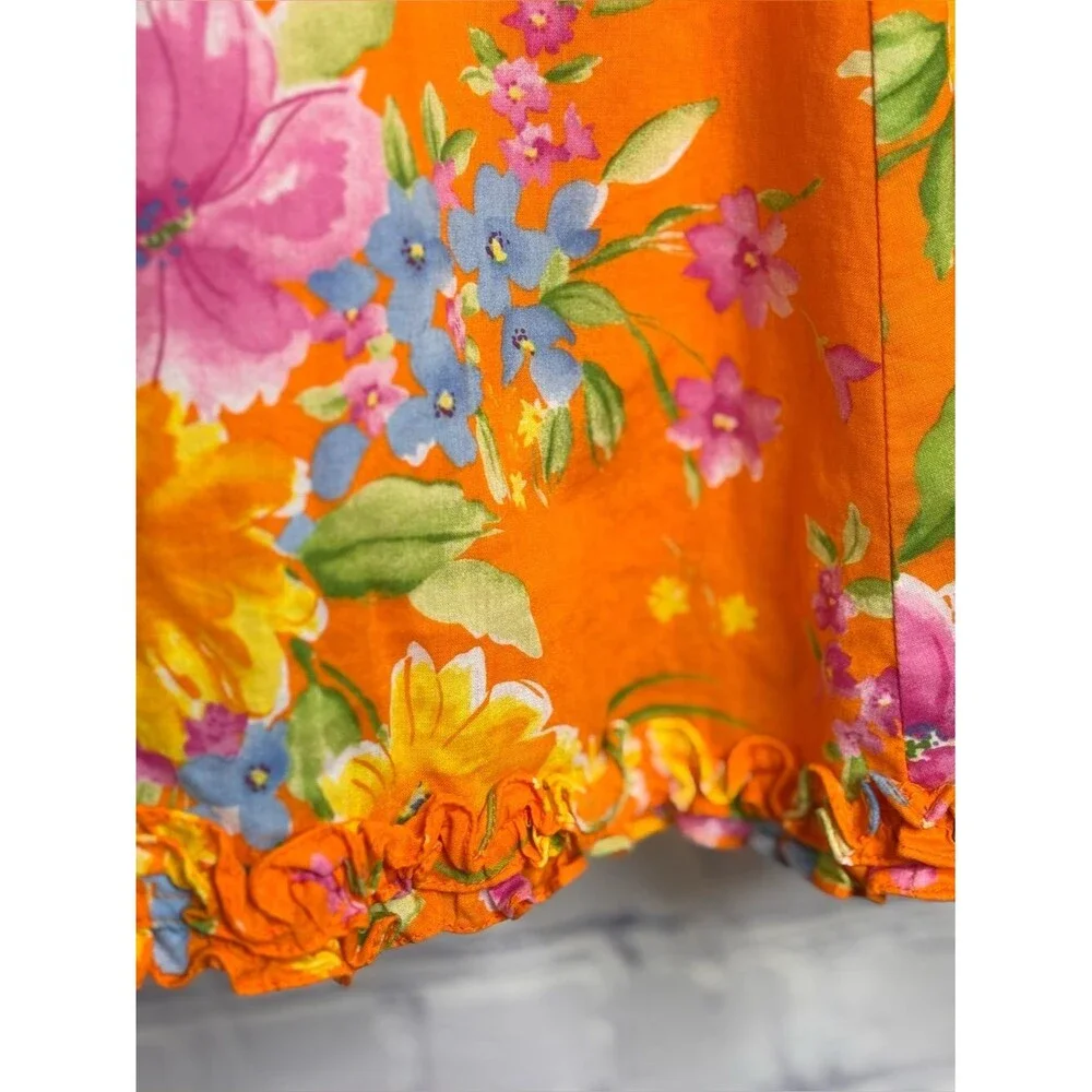 Jones New York Signature Orange Pink Floral Cottagecore Coastal Casual Skirt 10